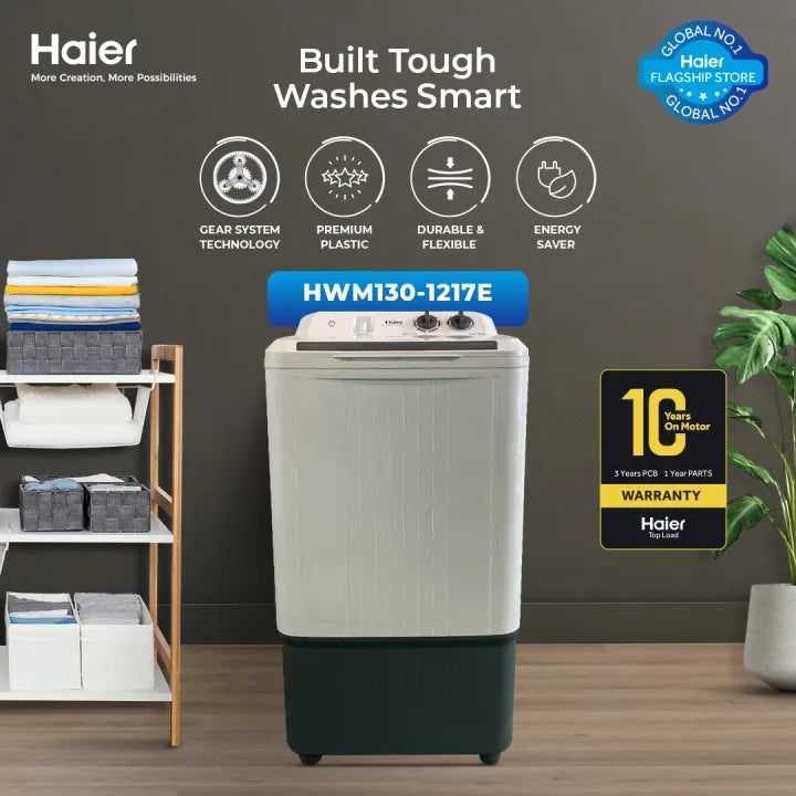 Haier HWM130-1217E - 13kg Washing Machine | Single Tub Washer | Semi Automatic | ( Virgin Plastic | Compact Design | Wide Voltage Range )