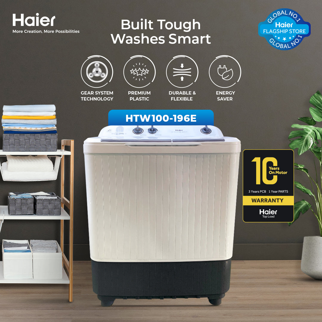 Haier HTW100-196E 10kg Twin Tub Semi-Automatic Washing Machine