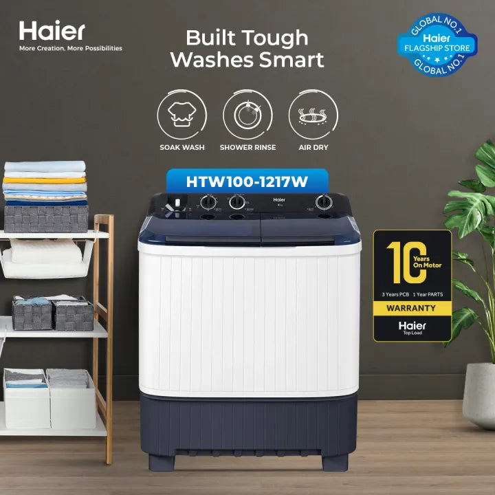 Haier 10 Kg- Twin Tub Semi Automatic Washing Machine- HTW-100-1217 - 10 Years Brand Warranty