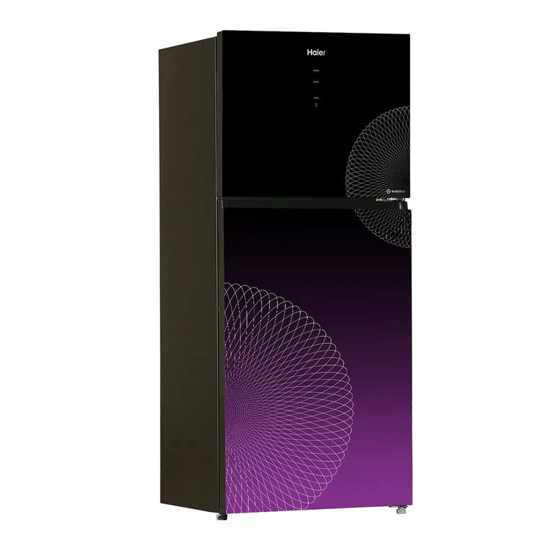 Haier HRF-418 IAPA Digital Inverter Refrigerator – Purple Floral Glass
