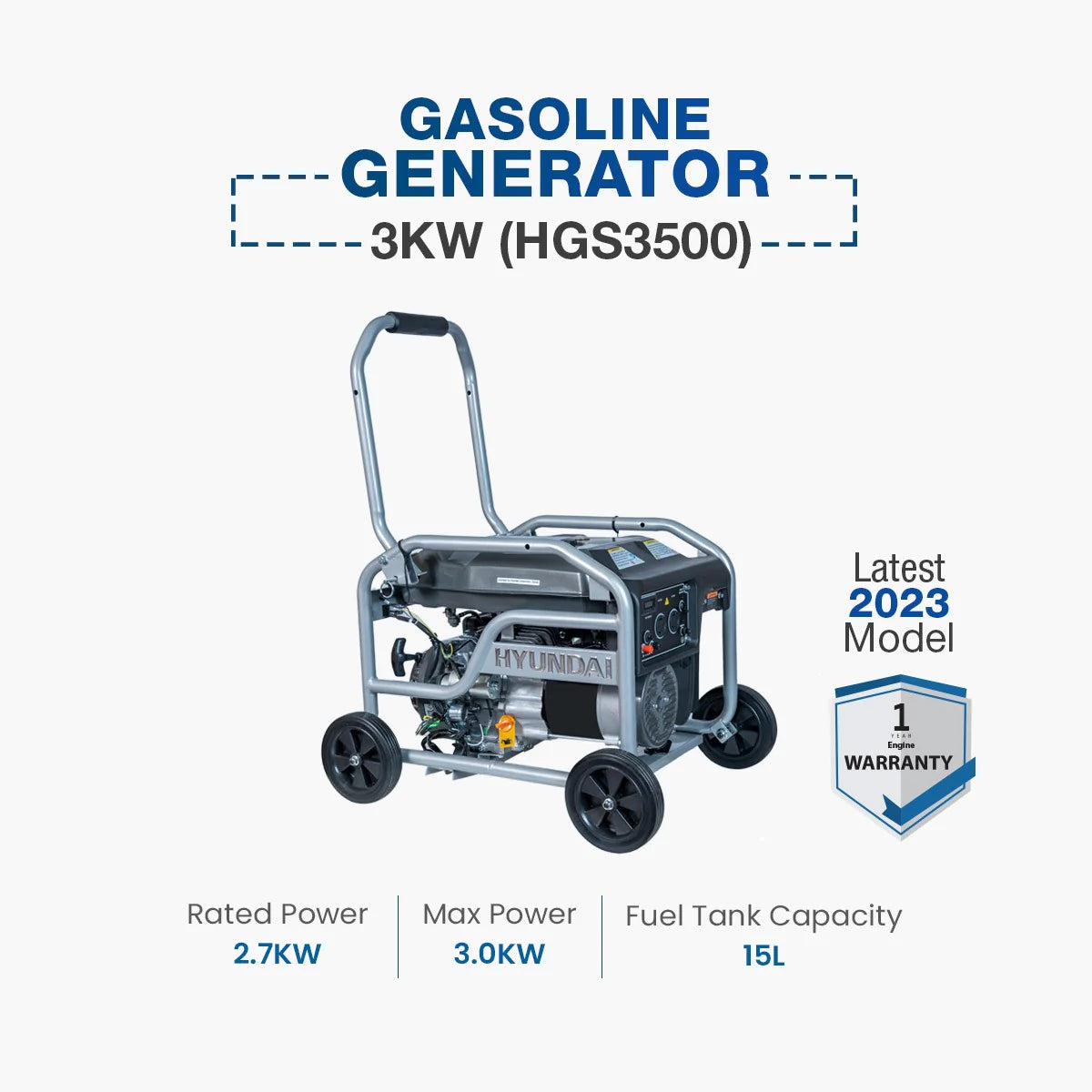 HYUNDAI HGS-3500 2.8KVA Fuel & Gas Generator Grey