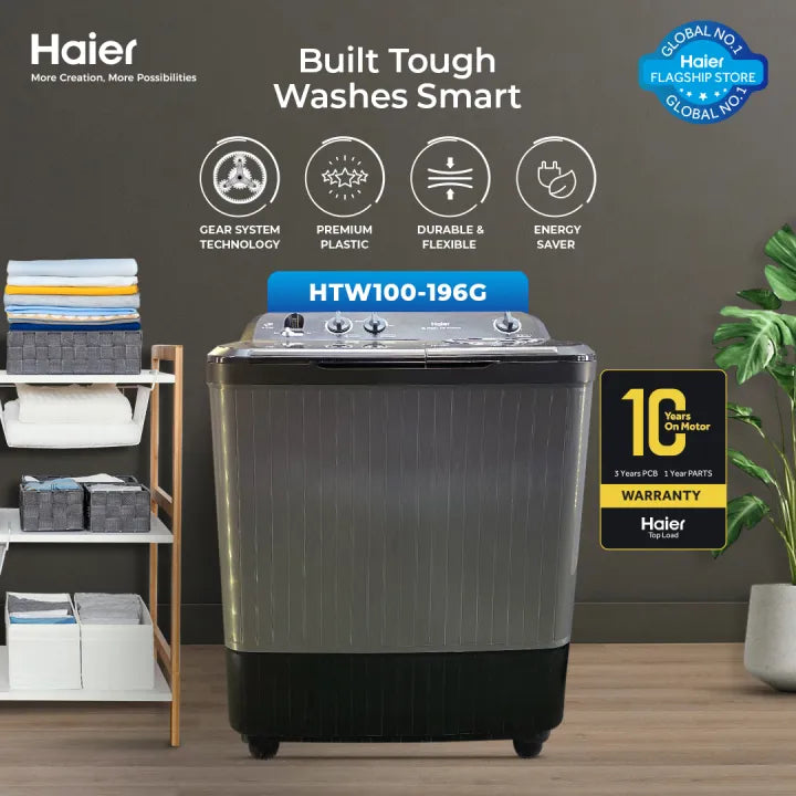 Haier HTW100-196 G 10kg Twin Tub Semi-Automatic Washing Machine