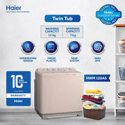 Haier HWM-120 AS WHITE - 12KG Twin Tub Semi Automatic Washing Machine