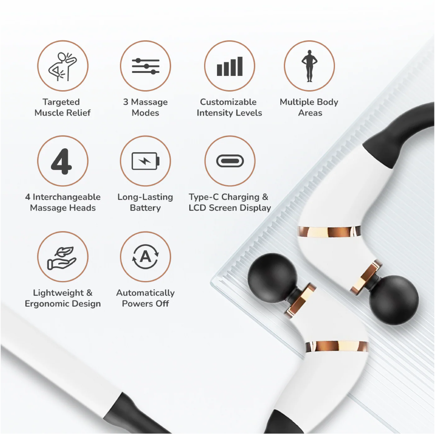 ZERO HEALTH CARE J-Relief Multi-mode, Multi-speed, Multi-head,Heat Therapy, Rechargeable Massage Gadget White