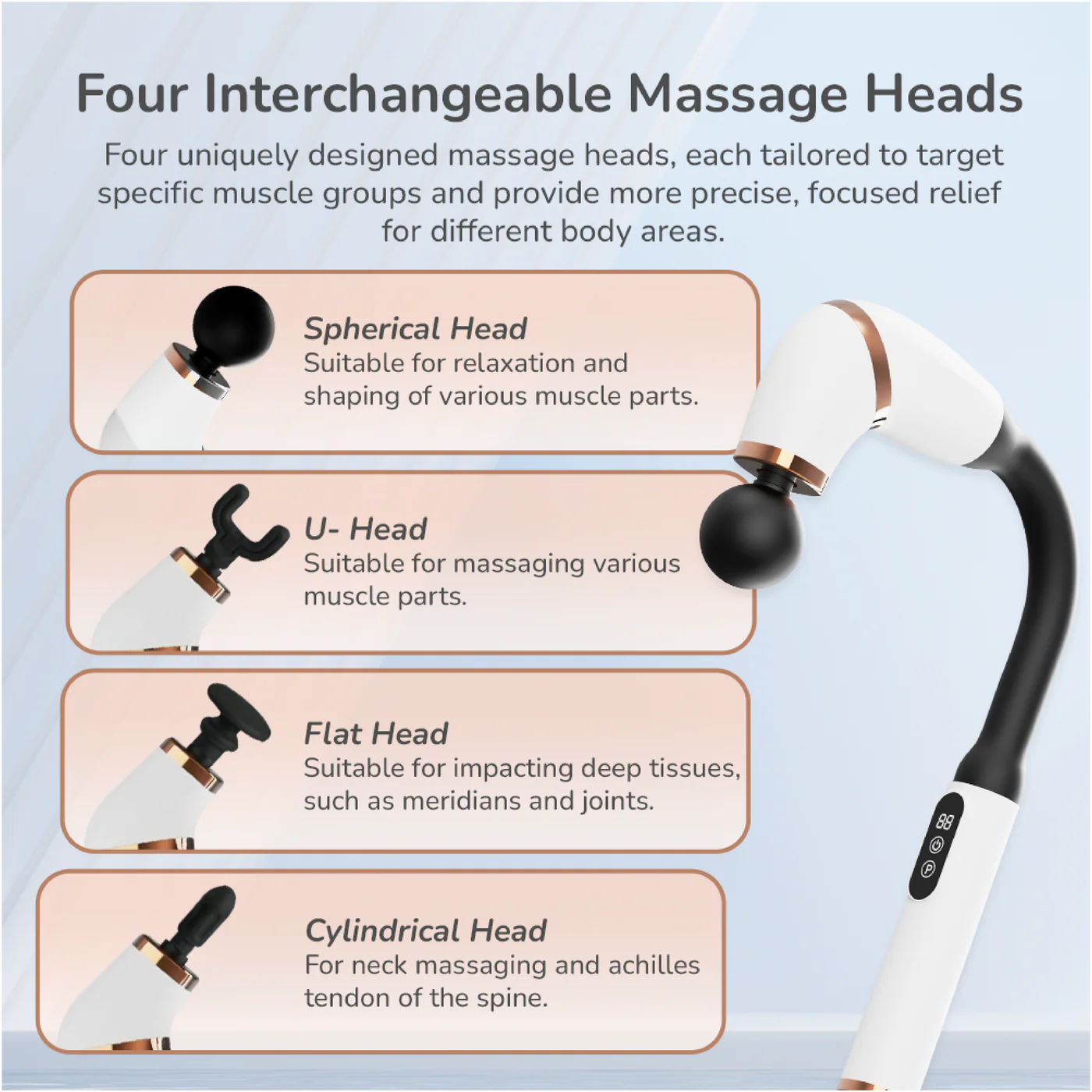ZERO HEALTH CARE J-Relief Multi-mode, Multi-speed, Multi-head,Heat Therapy, Rechargeable Massage Gadget White