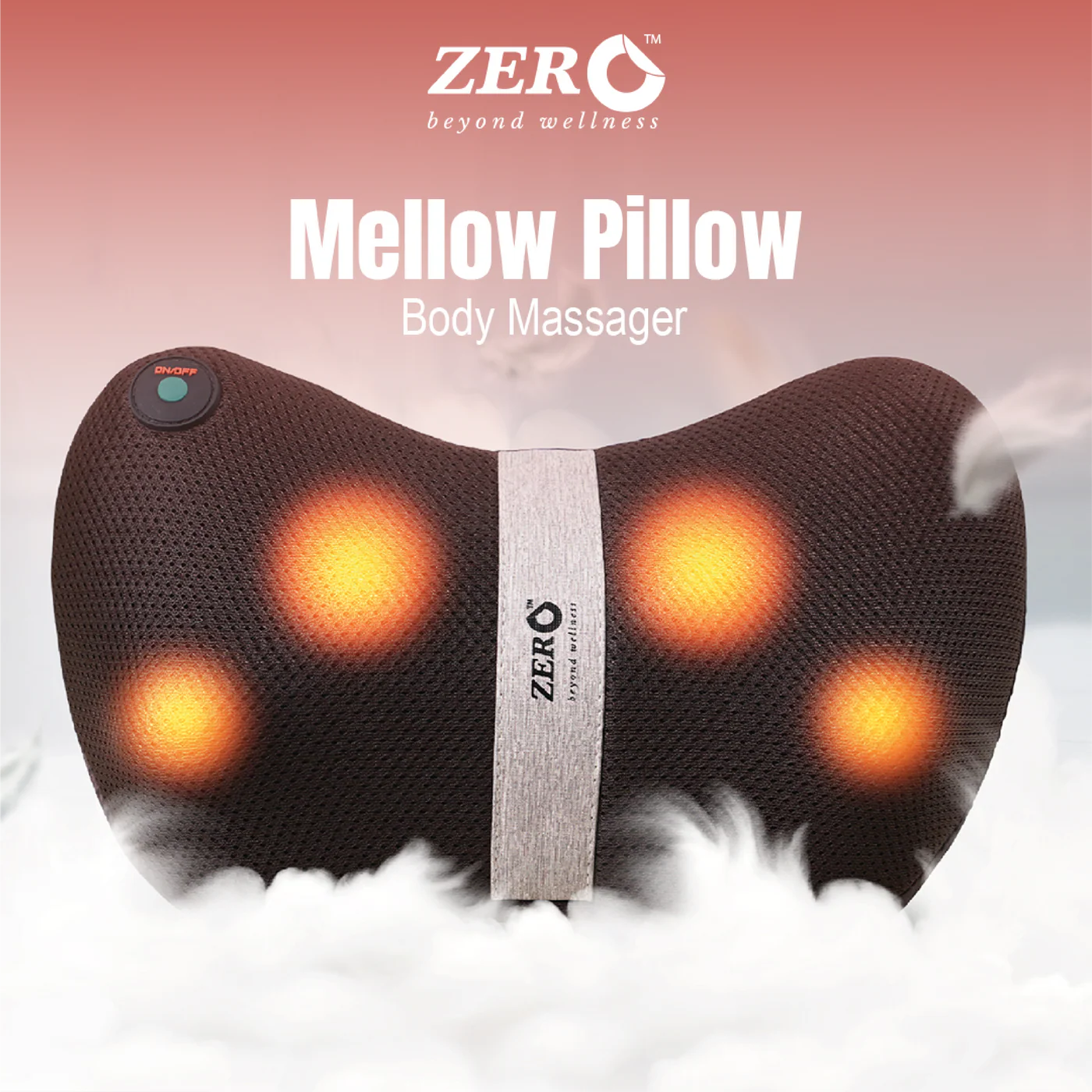 ZERO HEALTH CARE Mellow Shiatsu Massage Pillow Small All-In-one, Heat Function, Rechargeable Massage Gadget Black