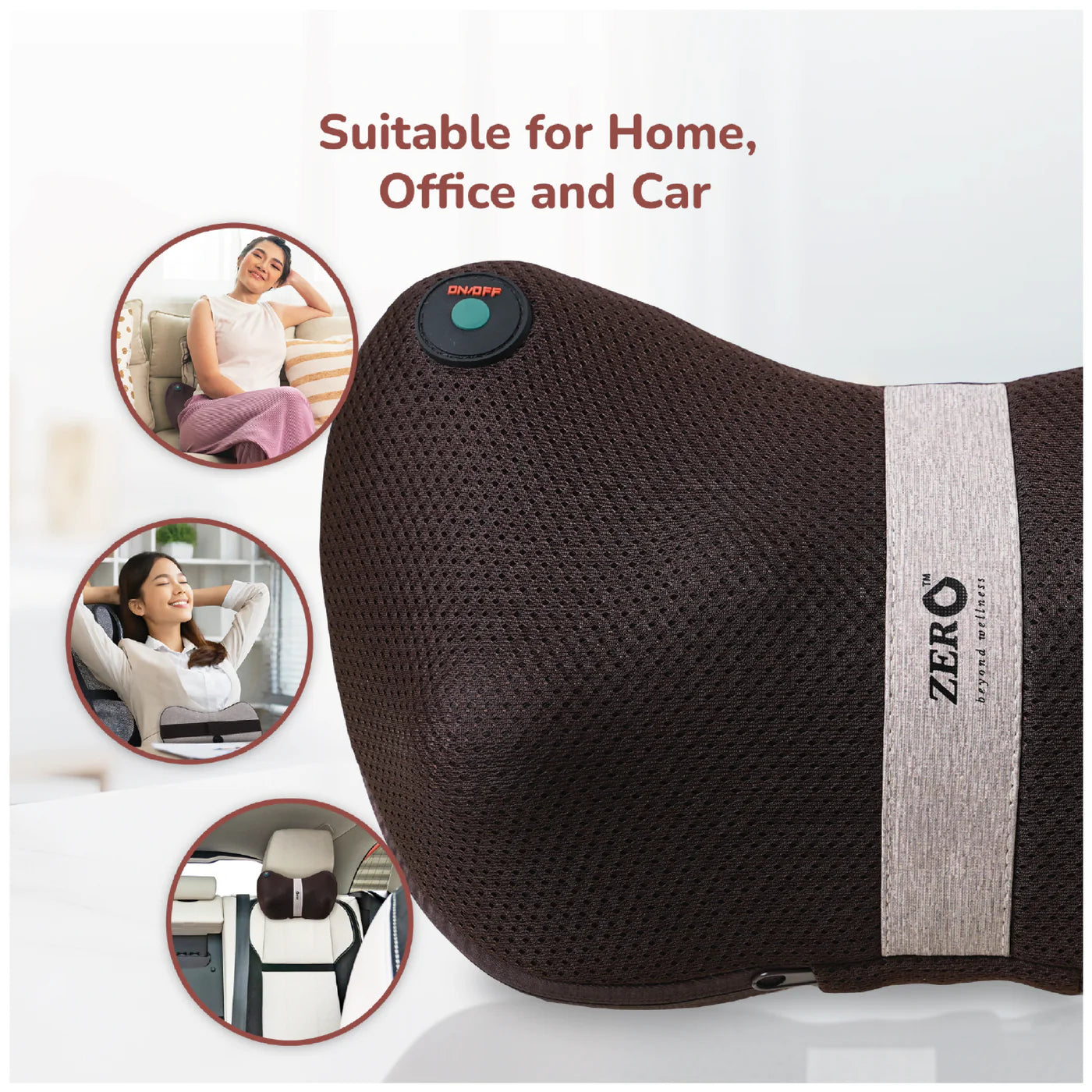 ZERO HEALTH CARE Mellow Shiatsu Massage Pillow Small All-In-one, Heat Function, Rechargeable Massage Gadget Black