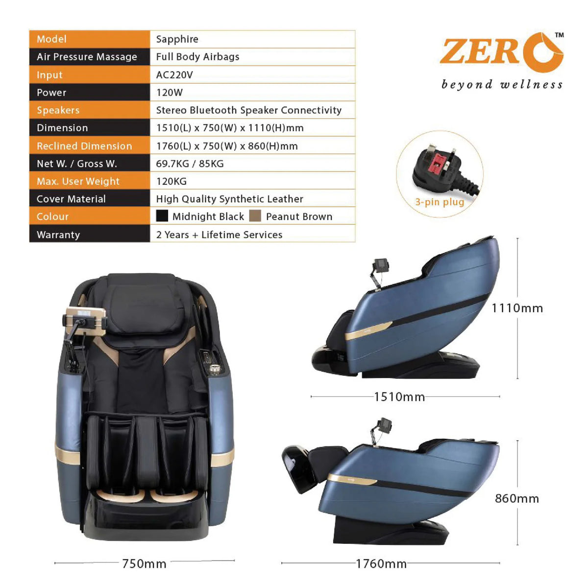 ZERO HEALTH CARE Sapphire Massage Chair